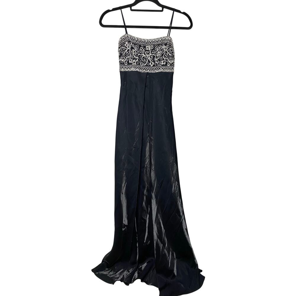 VTG Jody California Gown Dress Women's 7 Prom Embroidered Top Maxi Shiny Altered